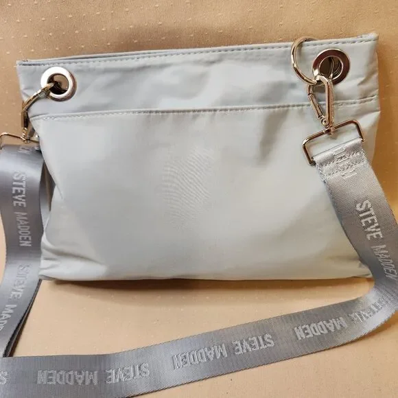 STEVE MADDEN Light Blue Tan Inside Quilted Crossbody Purse Adjustable Strap - Picture 6 of 10